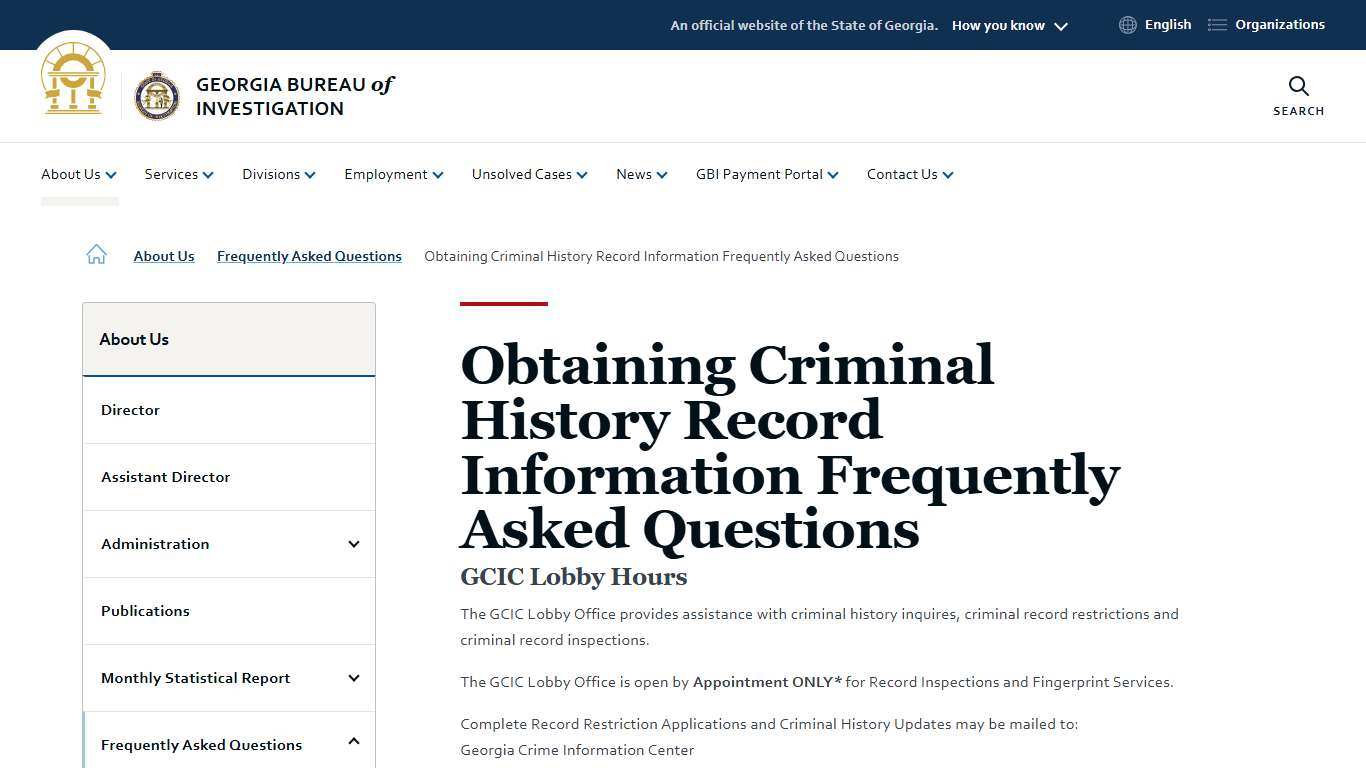 Obtaining Criminal History Record Information Frequently Asked Questions Georgia Bureau of Investigation